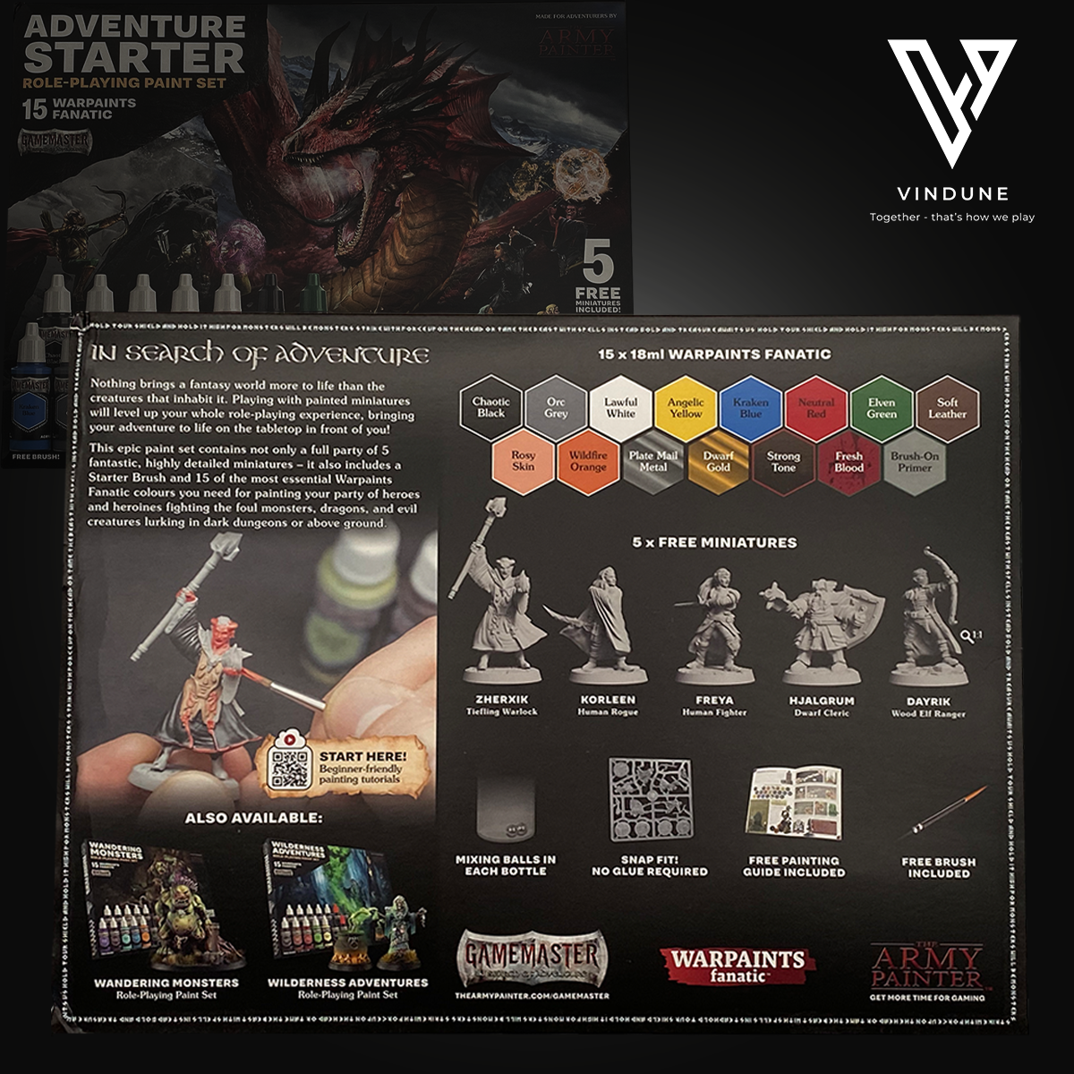 The Army Painter, GameMaster: Adventure Starter Farben-Set, 15 x 18 ml Modellbau Farben, inkl. Grundierung, 5 Tabletop Miniaturen & 1 Pinsel