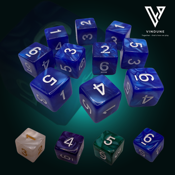 10-teiliges Acryl D6 Würfelset Blau, Weiß, Lila, Grün 6-seitig