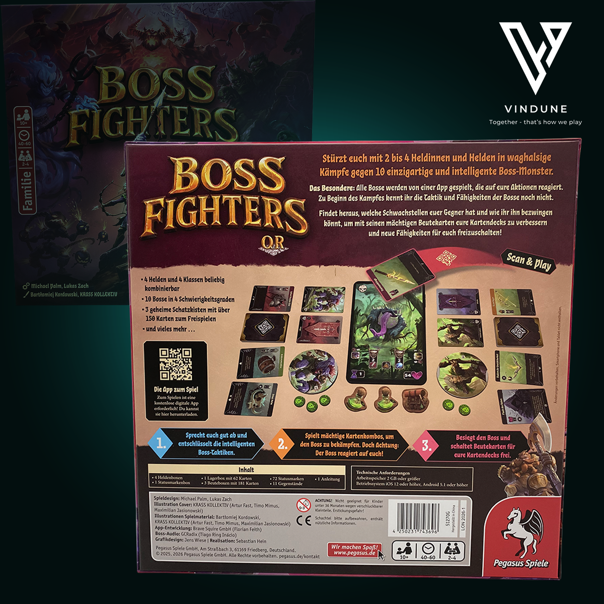 Boss Fighters QR - Kartenspiel von Pegasus Spiele - Nominierung zum Kennerspiel des Jahres 2026 - [Ausstellungsstück] - neuwertiger Zustand