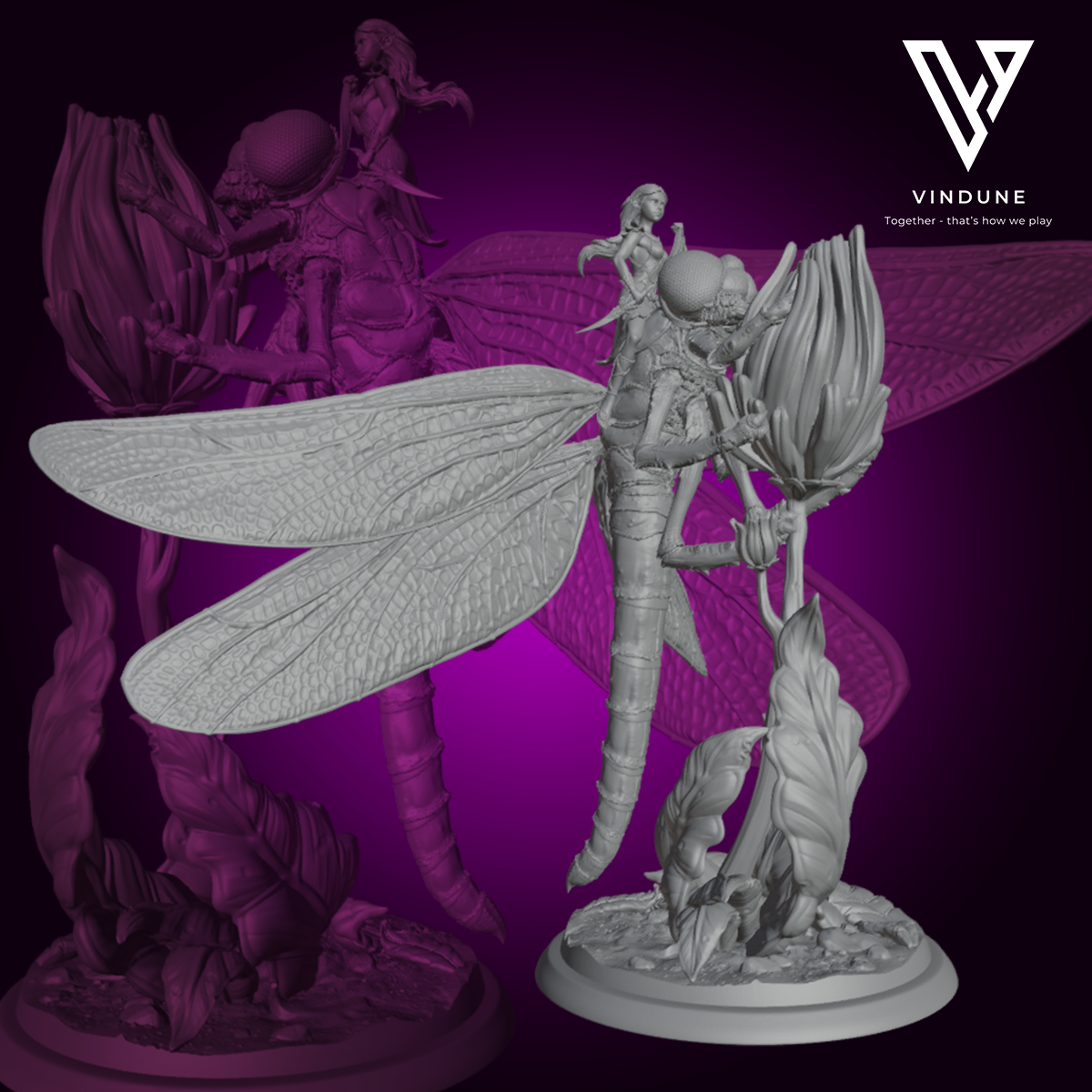 Libellen mit Feen Spährinnen, Feen Kriegerinnen  & Blühende Spulenlaiche / Würmer) Set - (Dragonflies with Fairy Queens, Fairy Warriors & Blooming Coil Spawn) aus der Reihe Thorns and Whispers