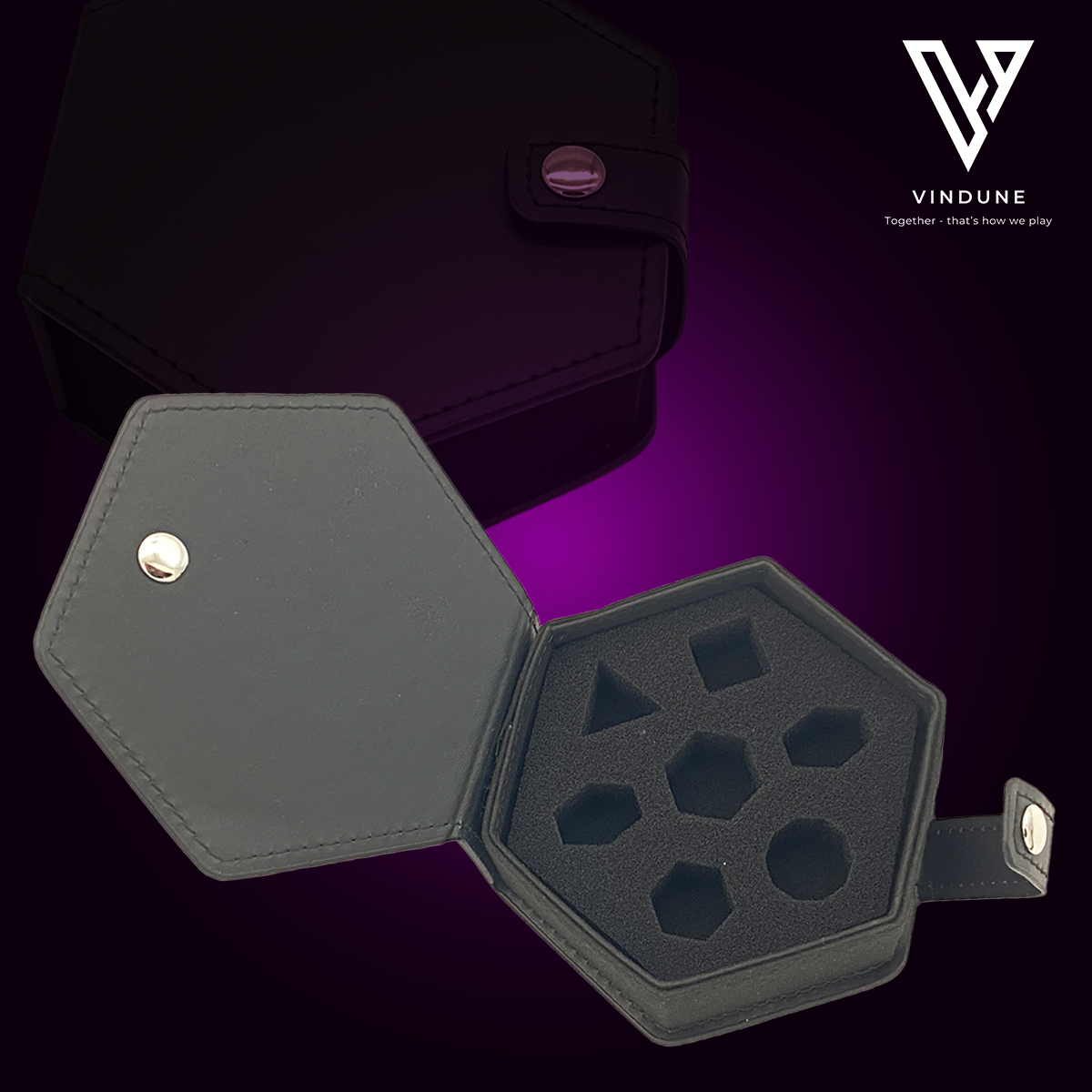 Würfeletui Schwarze Lederbox für polyedrisches Würfelset für Rollenspiele und Pen & Paper