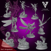 Libellen mit Feen Spährinnen, Feen Kriegerinnen  & Blühende Spulenlaiche / Würmer) Set - (Dragonflies with Fairy Queens, Fairy Warriors & Blooming Coil Spawn) aus der Reihe Thorns and Whispers