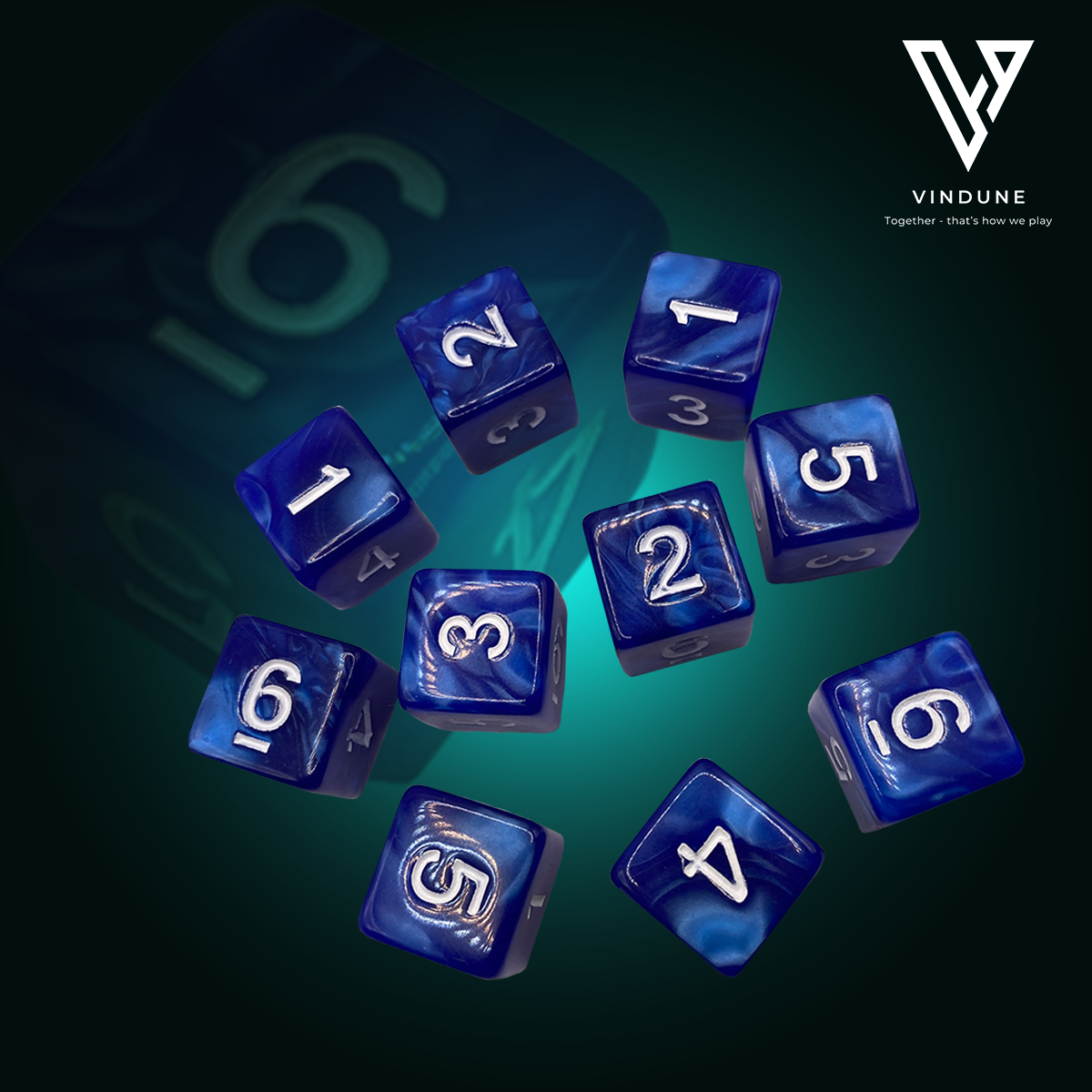 10-teiliges Acryl D6 Würfelset Blau, Weiß, Lila, Grün 6-seitig